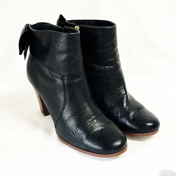 KATE SPADE Black Leather Ankle Boots, Block Heel, Zippers Size 8.5 - Picture 2 of 7